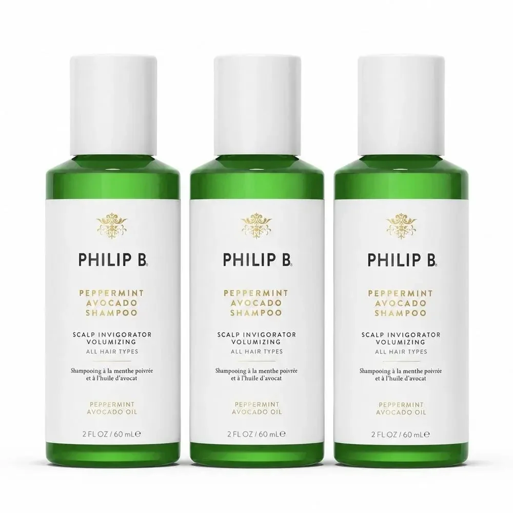 (Lot of 3) PHILIP B PEPPERMINT AVOCADO SHAMPOO (2OZ/60ML) TRAVEL SIZE SEALED